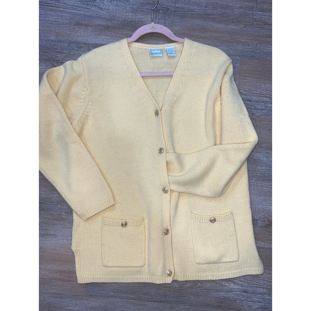 Hasting & Smith Women’s Vintage Yellow Long Sleeve Cardigan, Size M Wool Blend,